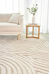 Cream Beige Abstract Swirl Textured Rug