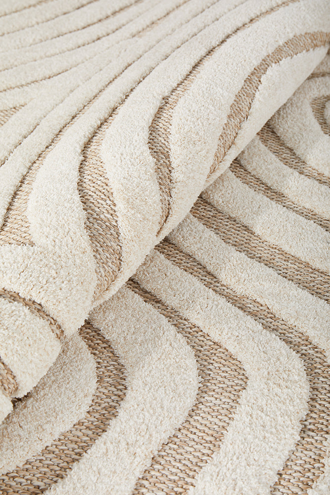 Cream Beige Abstract Swirl Textured Rug