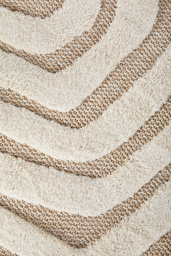 Cream Beige Abstract Swirl Textured Rug