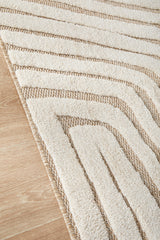 Cream Beige Abstract Swirl Textured Rug