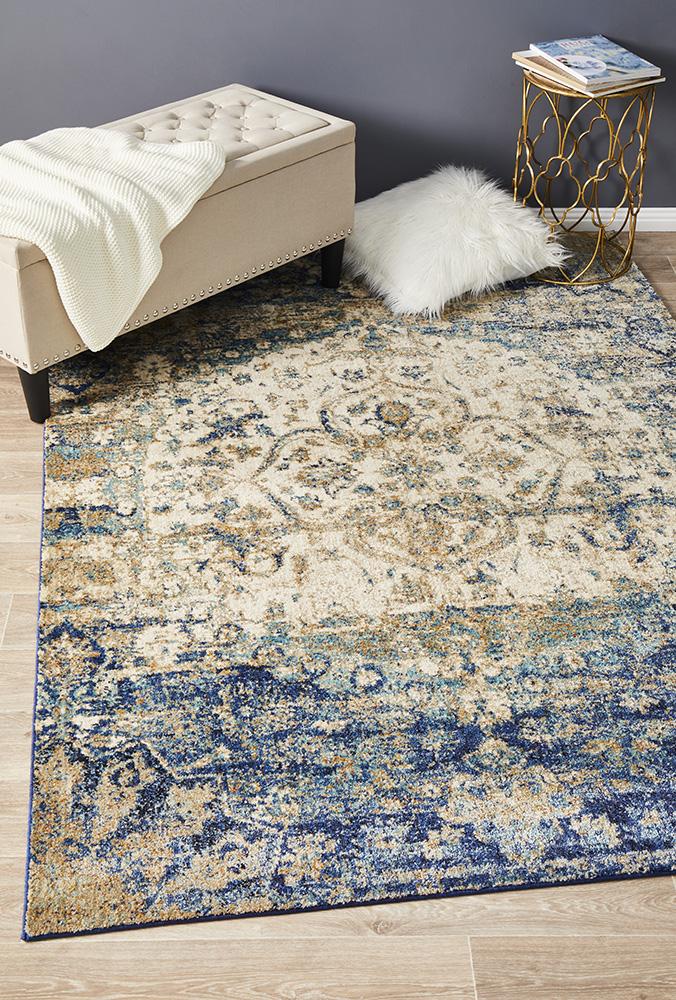 Venice Stunning Designer Abrash Transitional Rug Ivory Blue