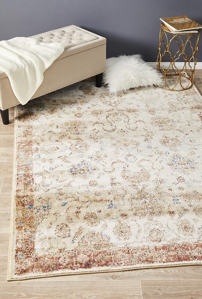 Tuskany Stunning Designer Abrash Transitional Rug Ivory Rust