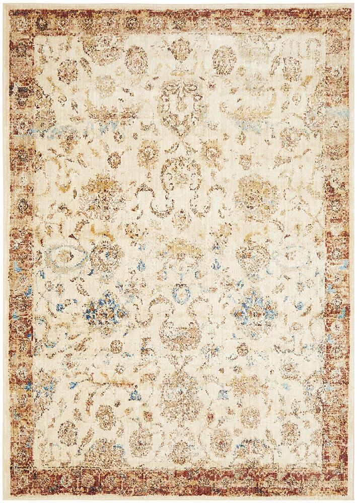 Tuskany Stunning Designer Abrash Transitional Rug Ivory Rust