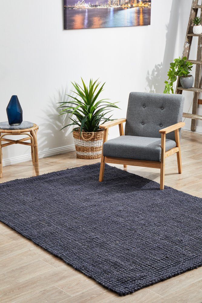 Chunky Natural Jute Barker Navy Rug