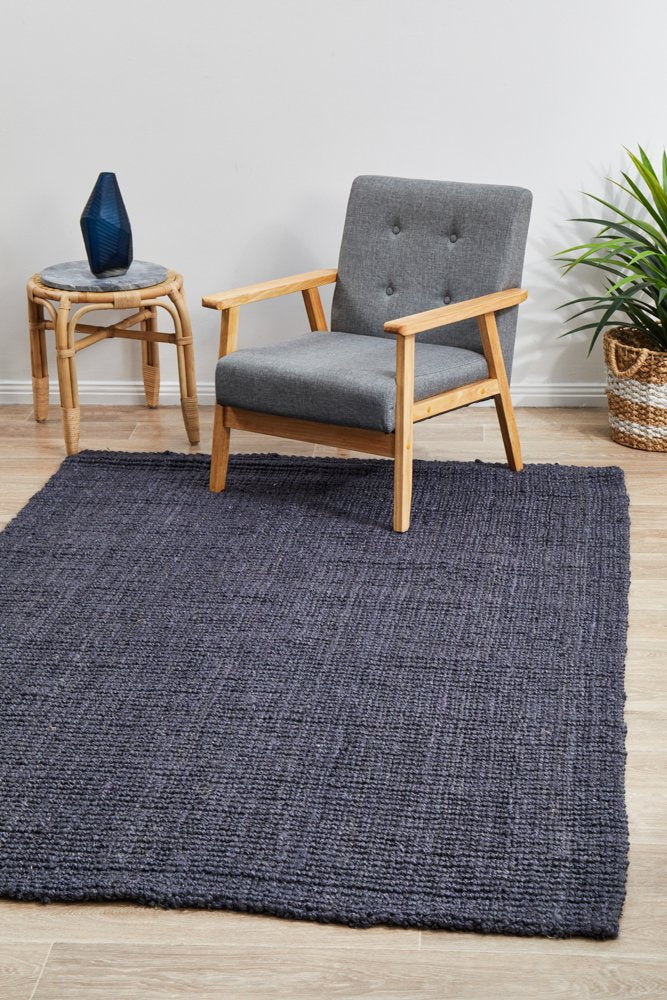 Chunky Natural Jute Barker Navy Rug