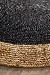 Round Jute Natural Rug Black