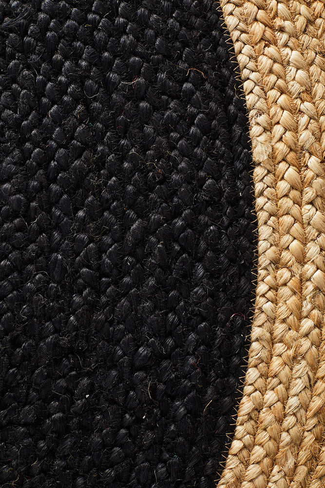 Round Jute Natural Rug Black