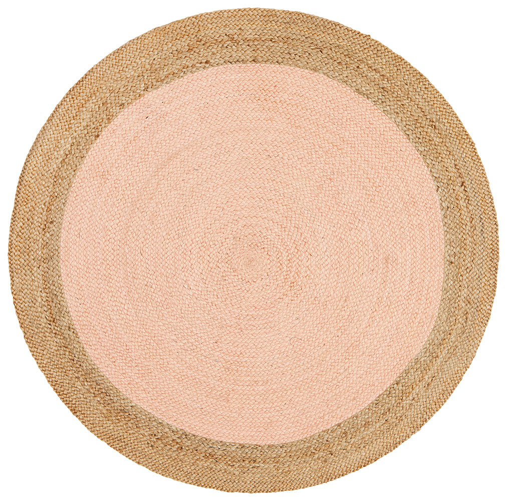 Round Jute Natural Rug Pink