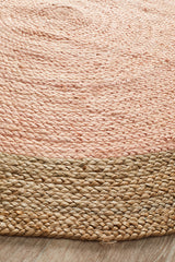 Round Jute Natural Rug Pink