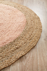 Round Jute Natural Rug Pink