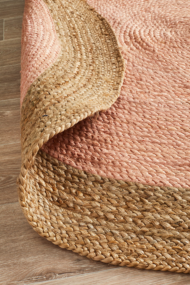 Round Jute Natural Rug Pink