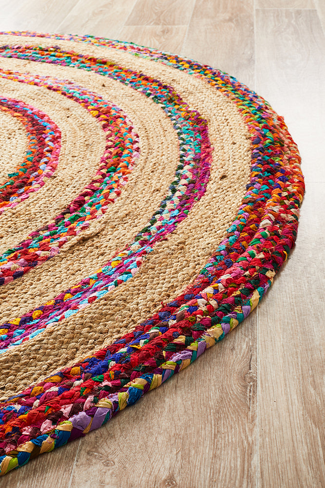 Round Cotton and Jute Rug