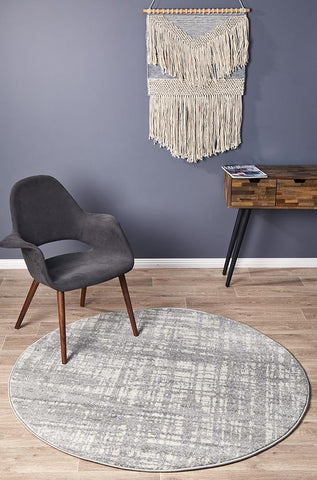 Ashley Abstract Modern Silver Grey Round Transitional Rug