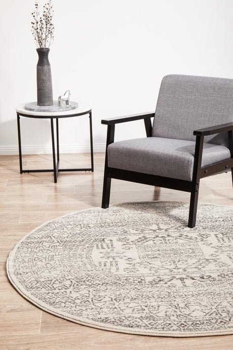 Aztec Silver Transitional Round Rug