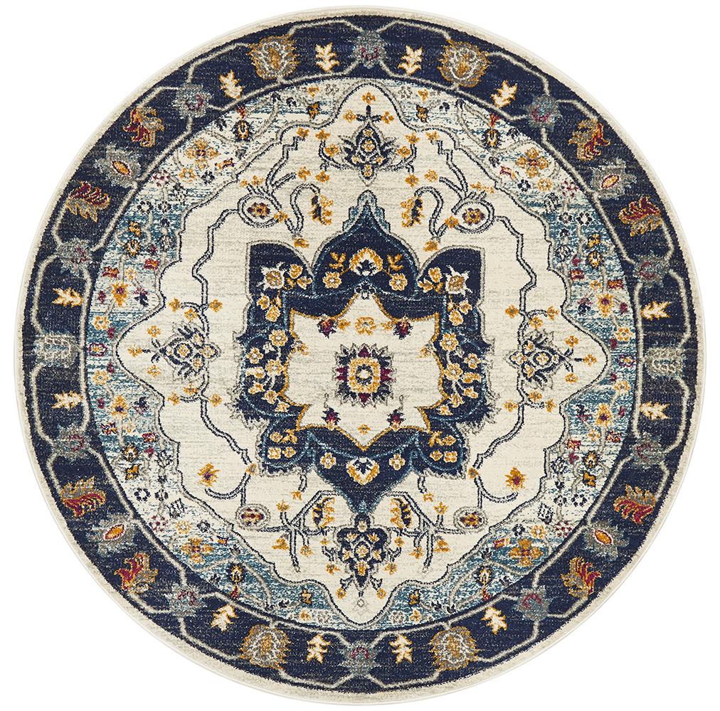 Tigris Basrah Blue Round Bohemian Transitional Rug