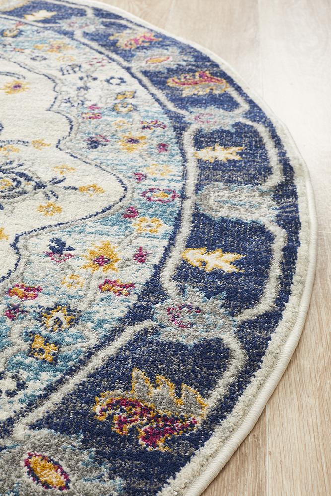 Tigris Basrah Blue Round Bohemian Transitional Rug