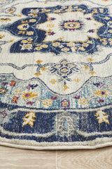 Tigris Basrah Blue Round Bohemian Transitional Rug