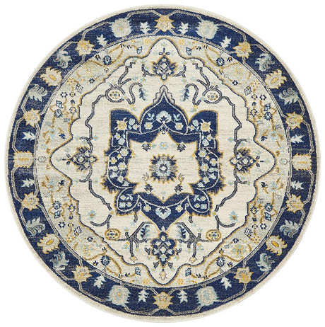 Tigris Basrah Navy Round Bohemian Transitional Rug