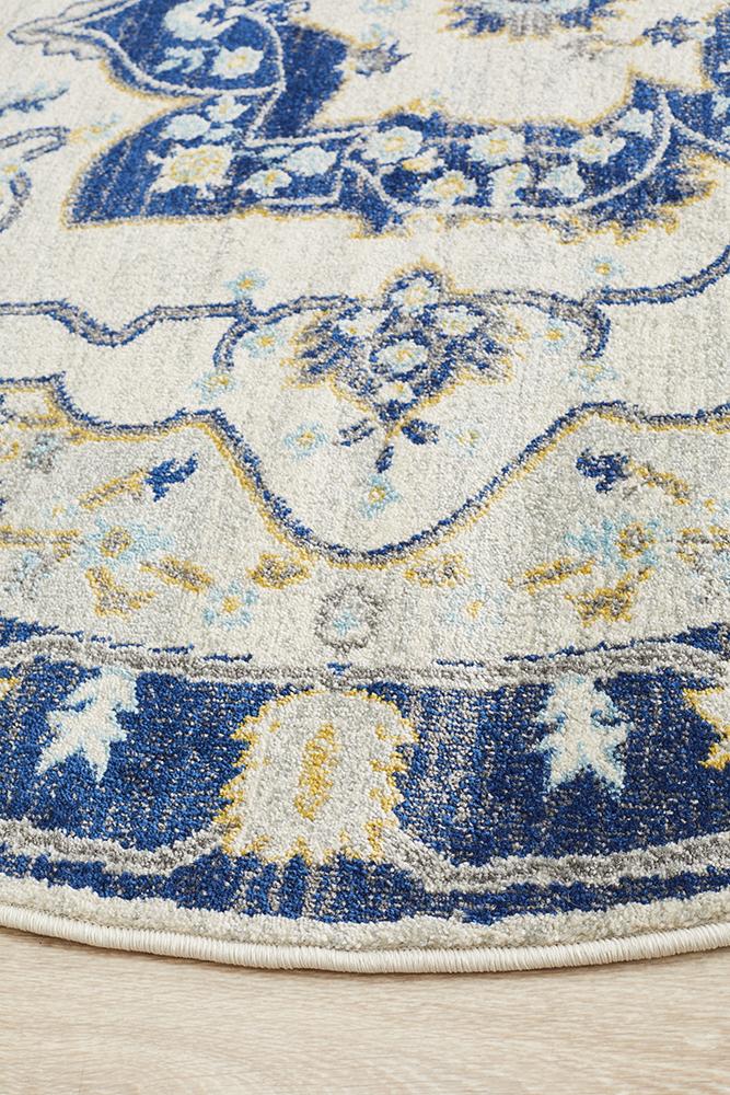 Tigris Basrah Navy Round Bohemian Transitional Rug