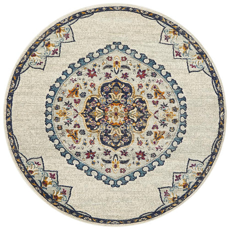 Tigris Zubayr White Round Bohemian Transitional Rug