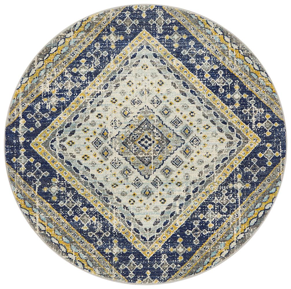 Tigris Abadan Navy Round Bohemian Transitional Rug