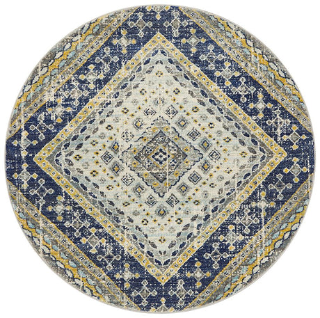 Tigris Abadan Navy Round Bohemian Transitional Rug