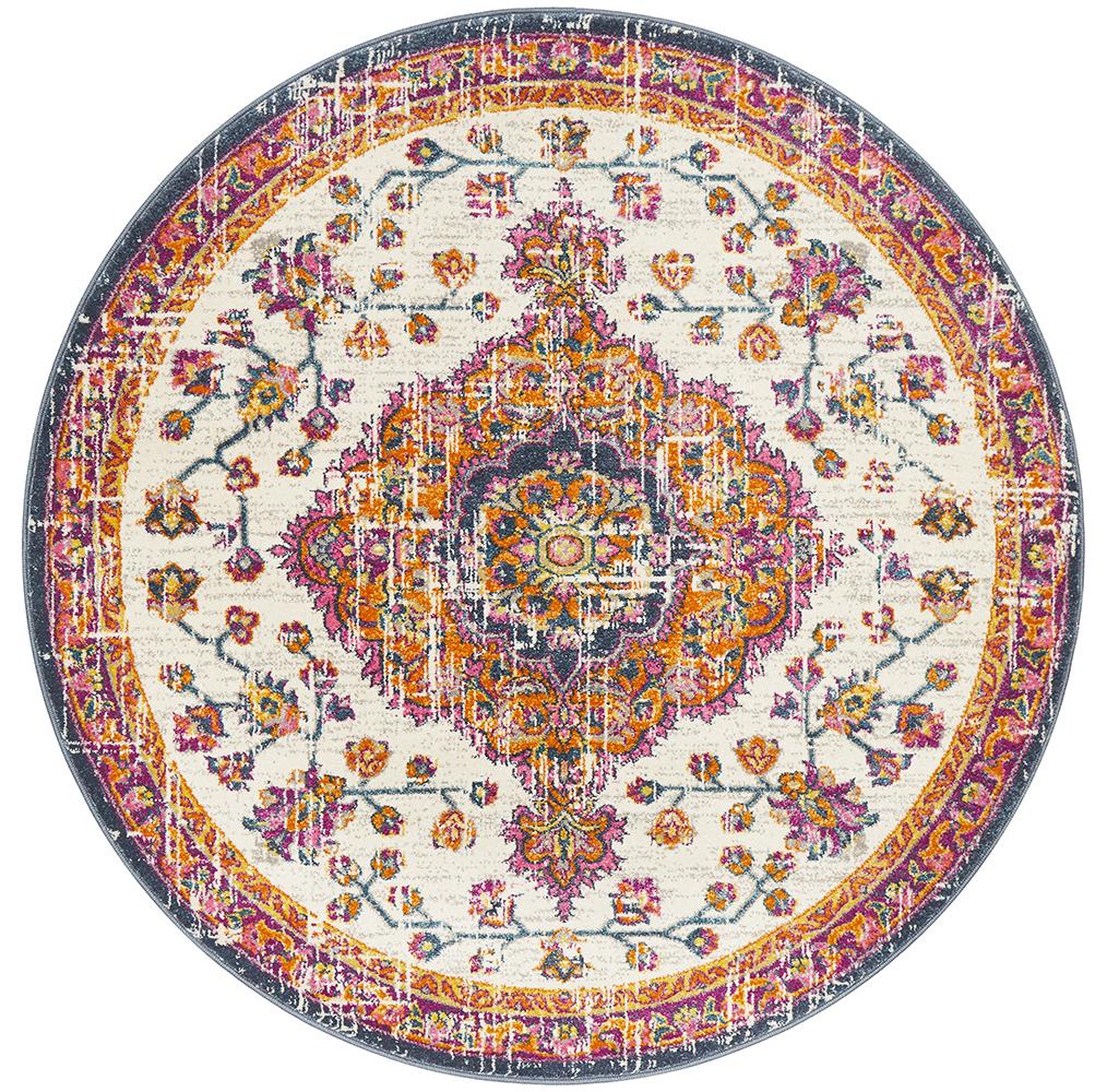 Tigris White Round Bohemian Transitional Rug