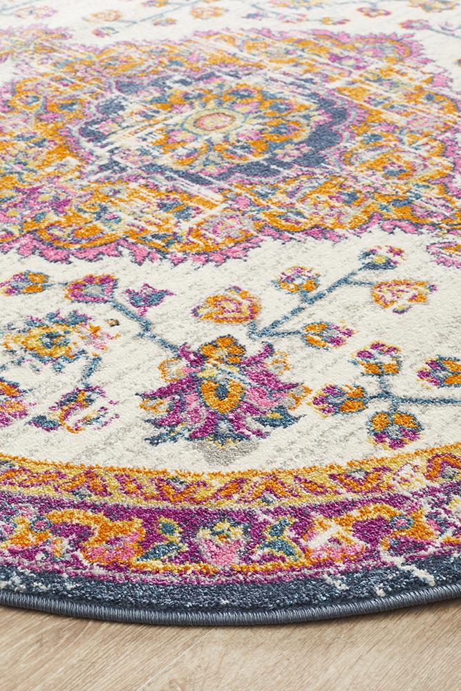 Tigris White Round Bohemian Transitional Rug