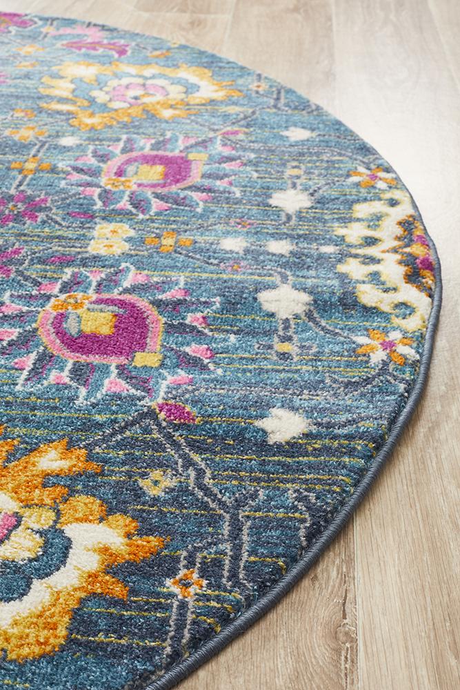 Tigris Elam Blue Round Bohemian Transitional Rug