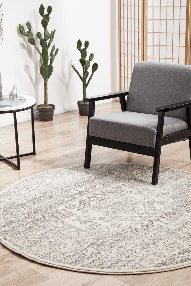 Aztec Silver Transitional Round Rug – Lost Design Society