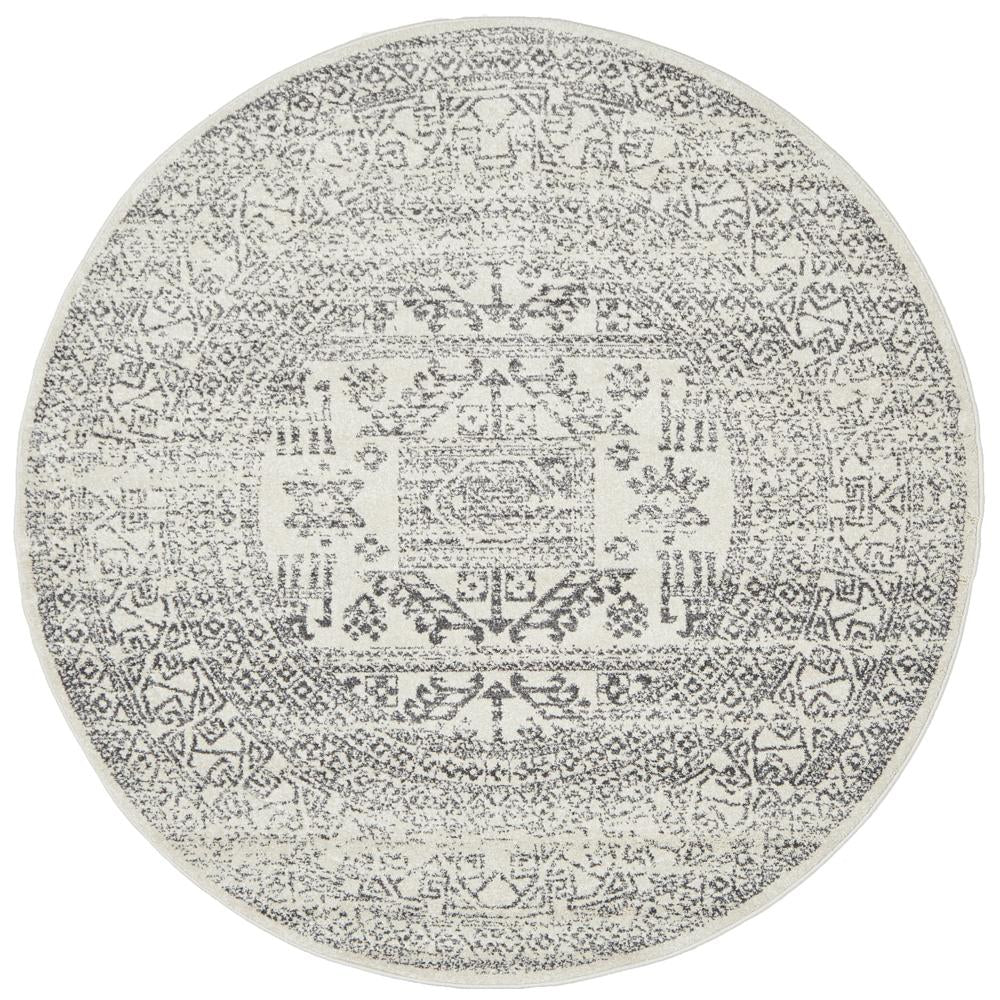 Aztec Silver Transitional Round Rug