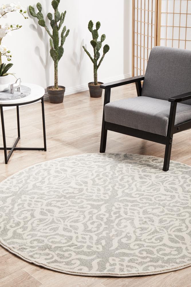 Clara Silver Transitional Round Rug – Lost Design Society