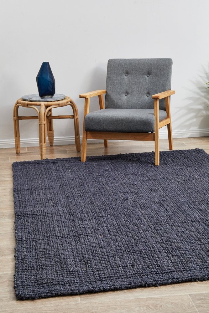 Chunky Natural Jute Barker Navy Rug