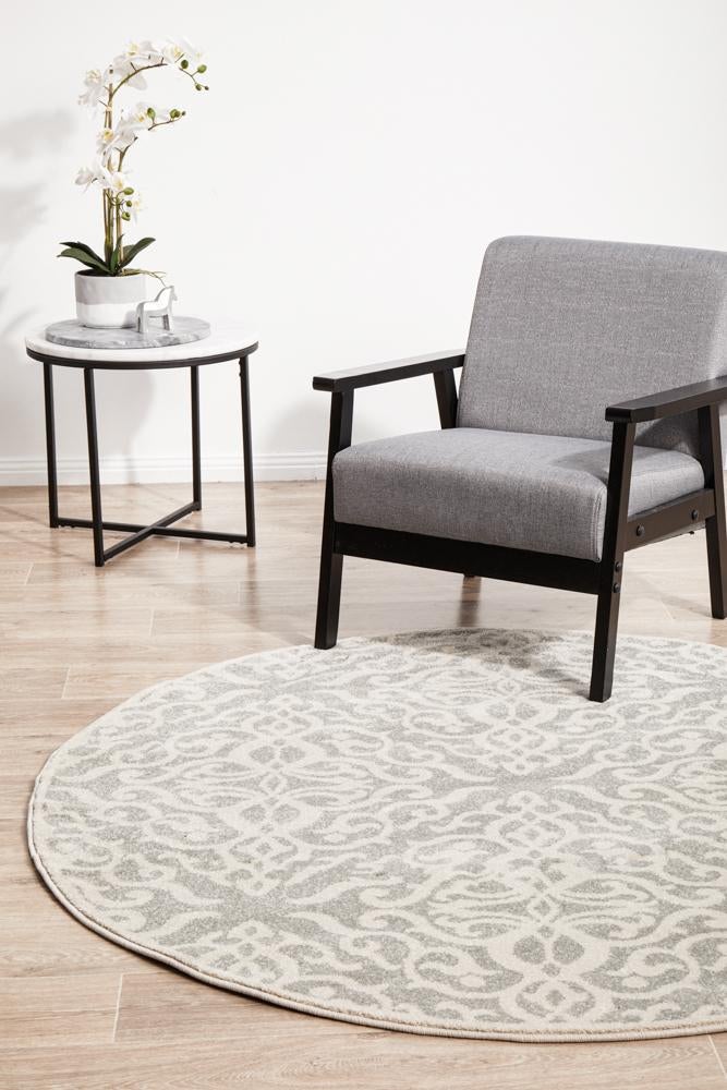 Clara Silver Transitional Round Rug – Lost Design Society