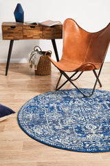 Contrast Navy Transitional Round Rug