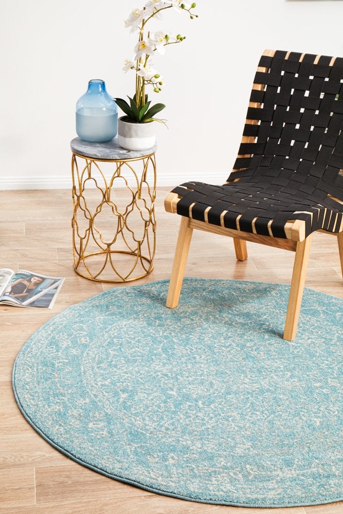 Depth Blue Transitional Round Rug