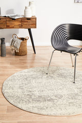 Dream White Silver Transitional Round Rug