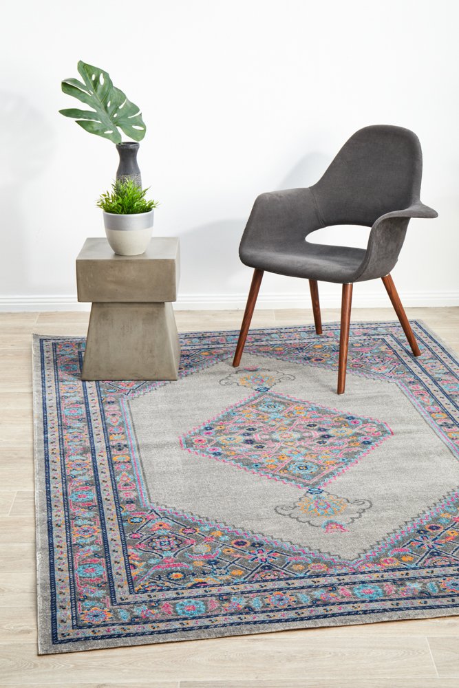 Vintage Distressed Eternal Diamond Grey Rug