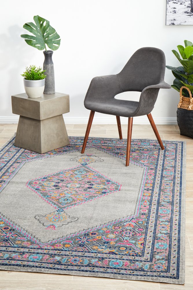 Vintage Distressed Eternal Diamond Grey Rug