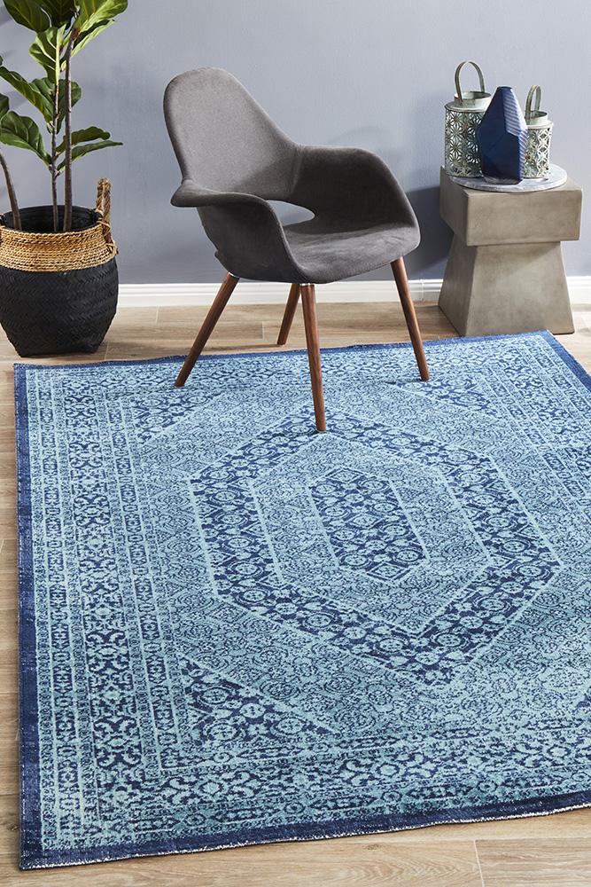 Vintage Distressed Eternal Vision Blue Rug