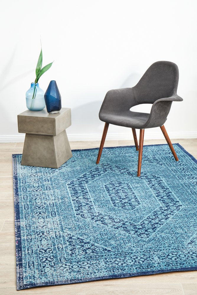 Vintage Distressed Eternal Vision Blue Rug