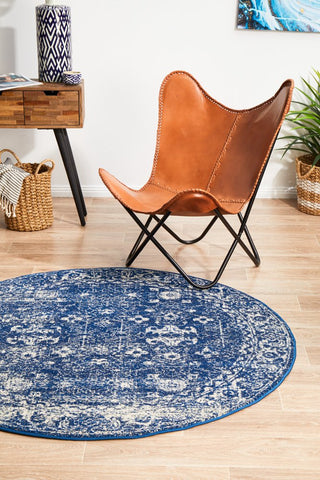 Oasis Navy Transitional Round Rug