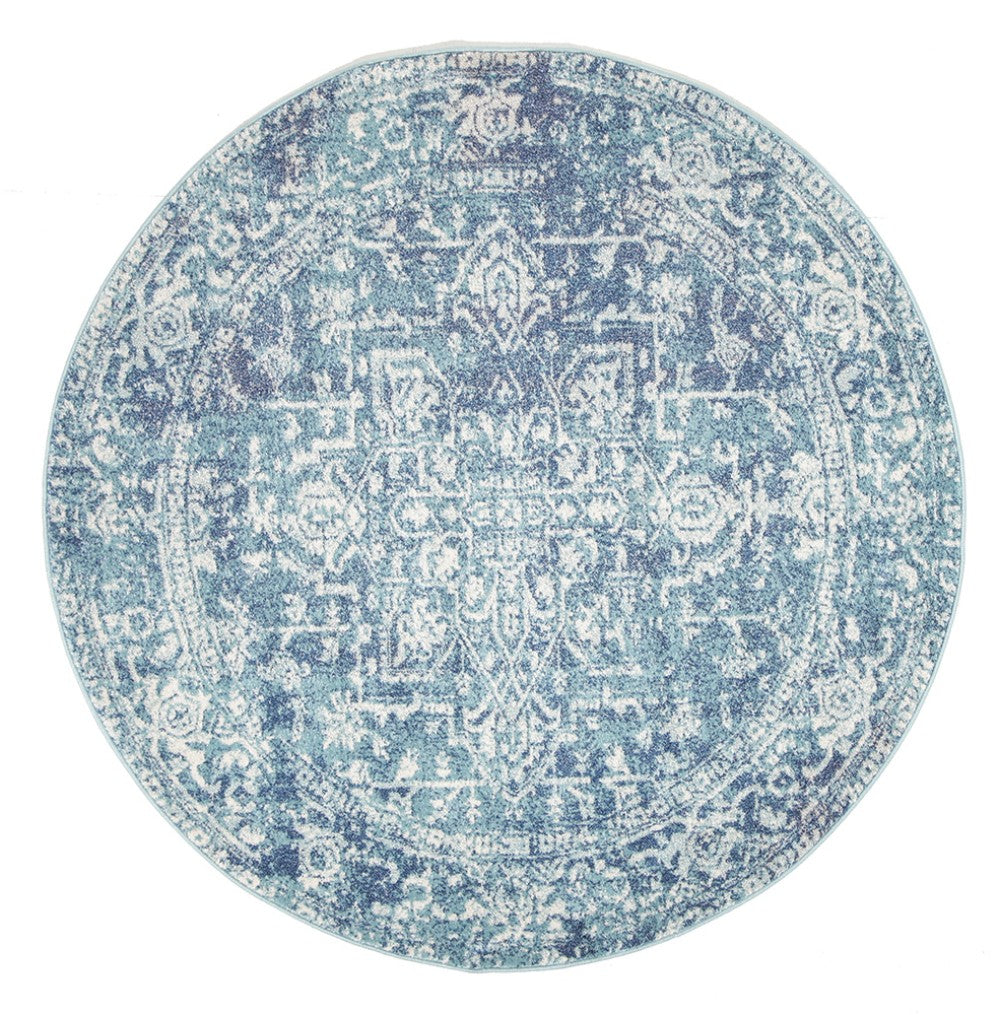 Muse Blue Transitional Round Rug