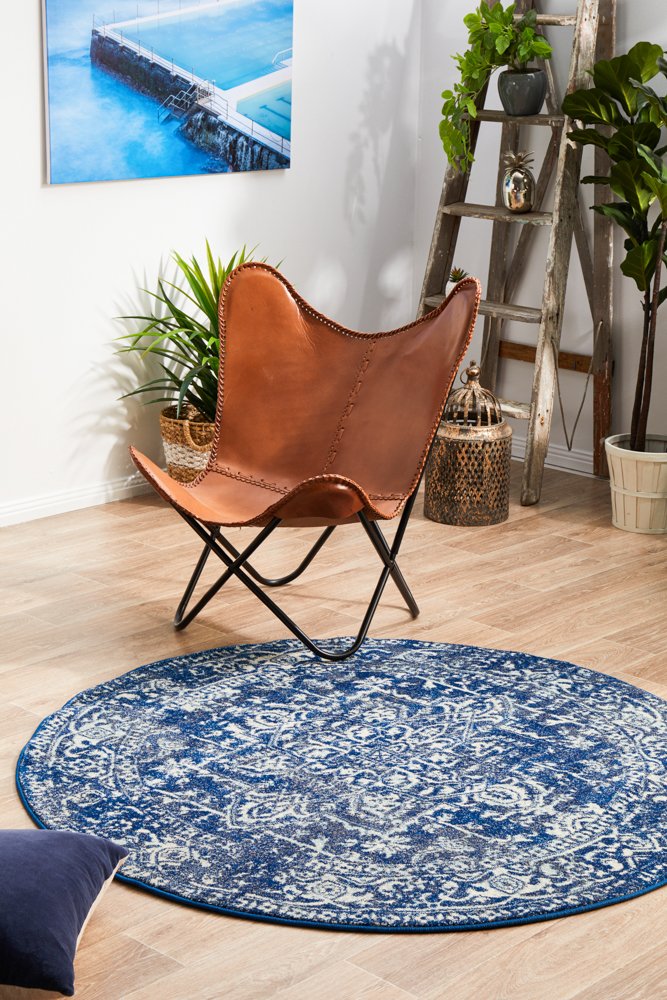 Contrast Navy Transitional Round Rug