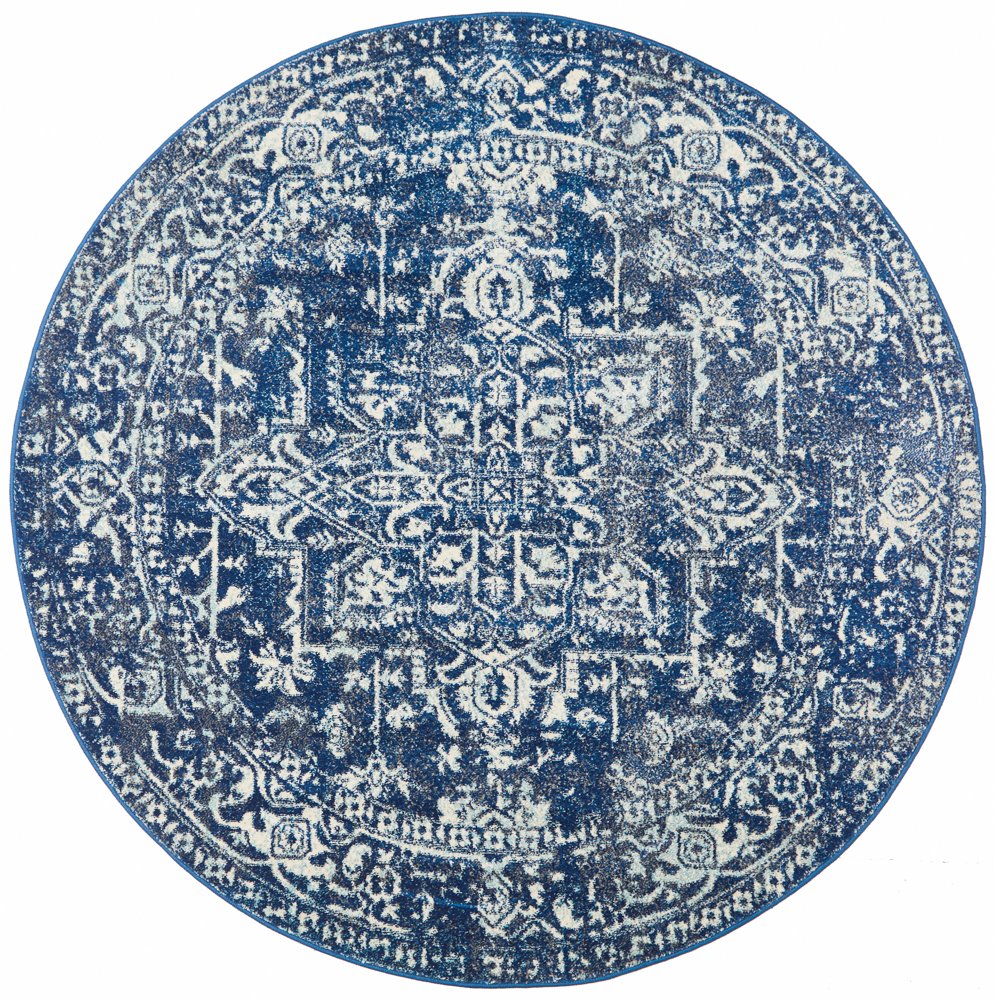 Contrast Navy Transitional Round Rug