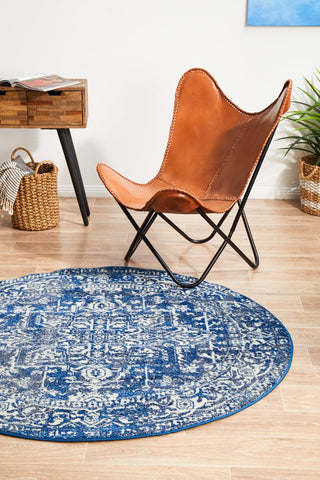 Contrast Navy Transitional Round Rug