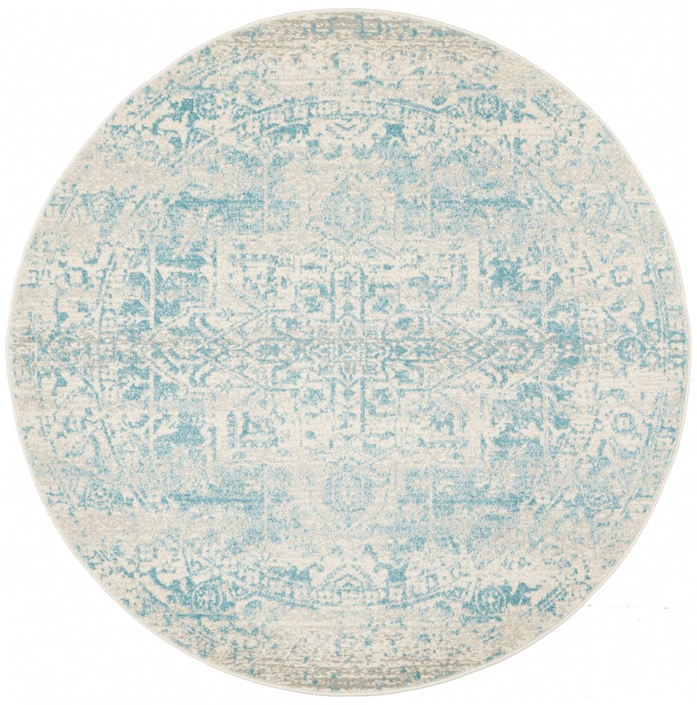 Glacier White Blue Transitional Round Rug