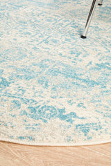 Glacier White Blue Transitional Round Rug