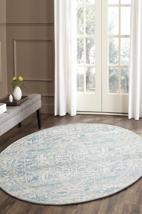 Glacier White Blue Transitional Round Rug