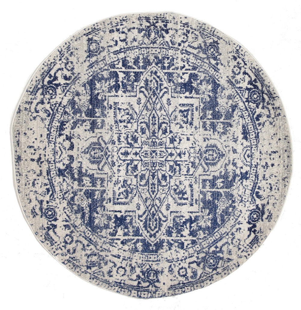 Horizon White Navy Transitional Round Rug